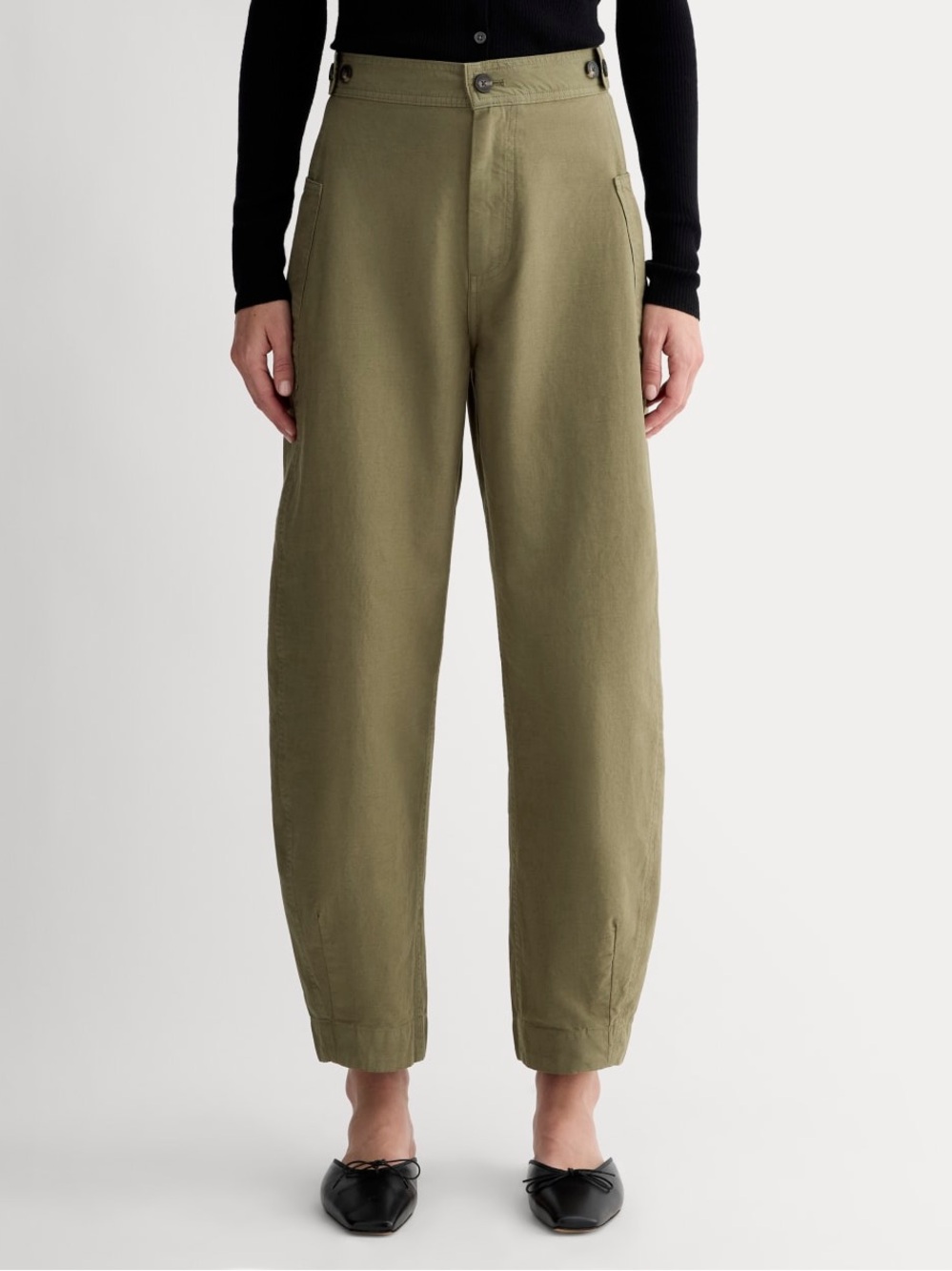 NWT EVERLANE The Fatigue Barrel Pant  Kalamata Olive Green Cotton Linen Blend 6